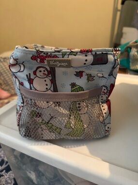 thirty-one Light Blue Snowman Print Organizer Pouch with Gray Mesh Pocket